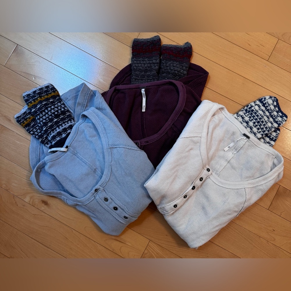 FREE PEOPLE LOT OF 3 Womens Ski Lodge Cuff Thermal Henley Top Size XS - Picture 7 of 10